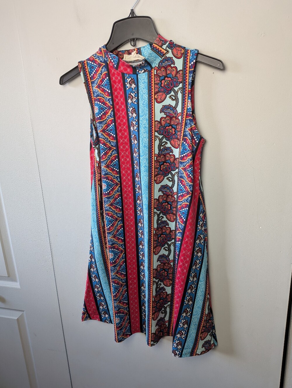PINK ROSE Women Mini Dress Colorful Sleeveless Boho Style Made In USA Size S
